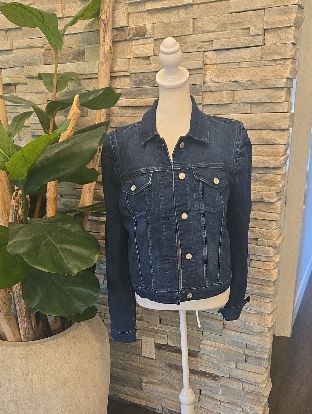 7 For All Mankind Puffed Sleeve Cropped Denim Jacket Kaia